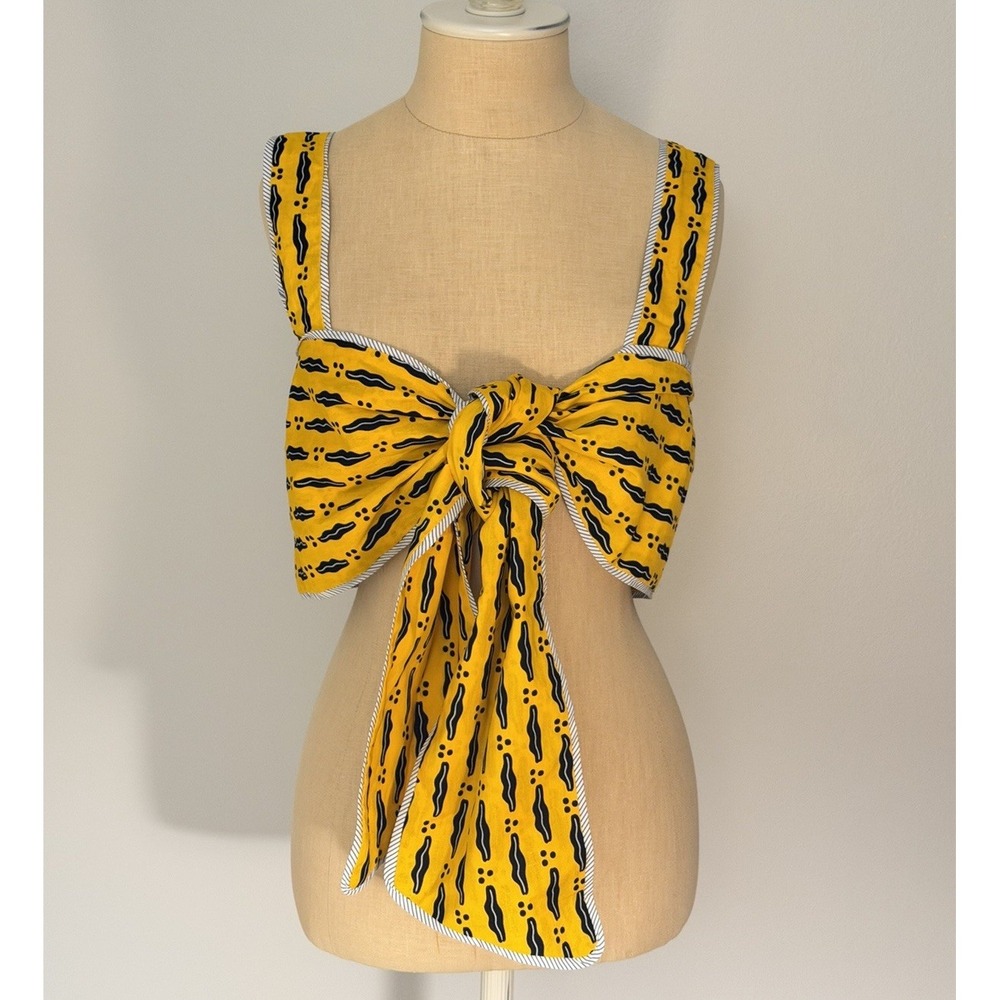 NWT Chen Burkett NY The Garden Bandeau Knot Top Size M Yellow Black 100% Cotton